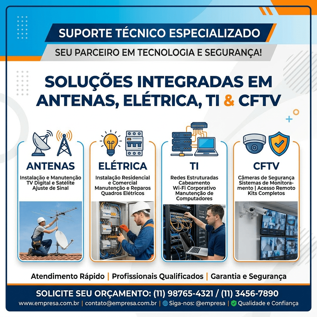 Banner serviços antenas, elétrica, TI e CFTV