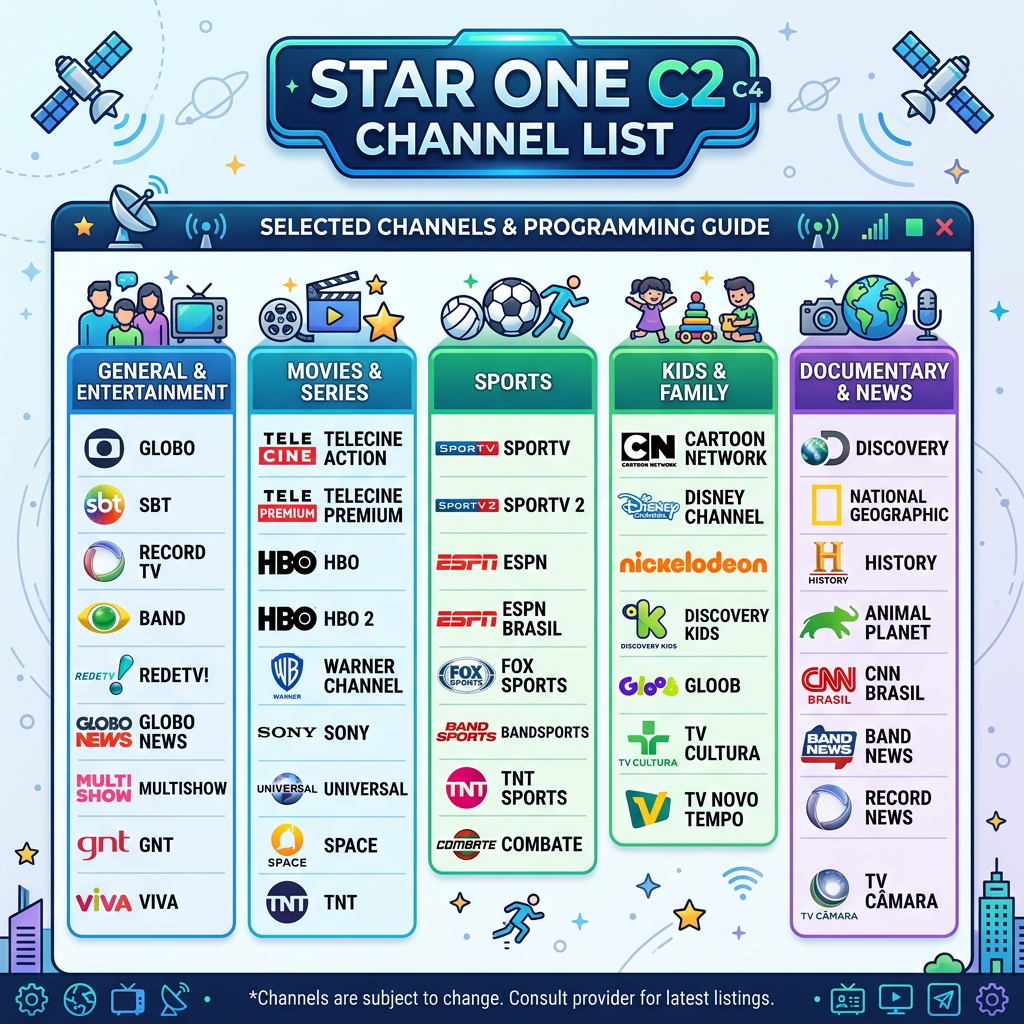 Lista de Canais de TV e rádio banda C Star One C2/c4